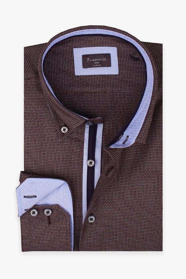 Camicia Uomo Roma Iconic Jacquard Marrone Celeste