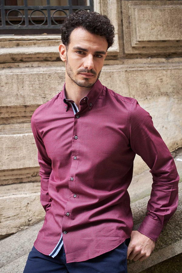 Camisa Hombre Roma Iconic Jacquard Rojo Azul Claro