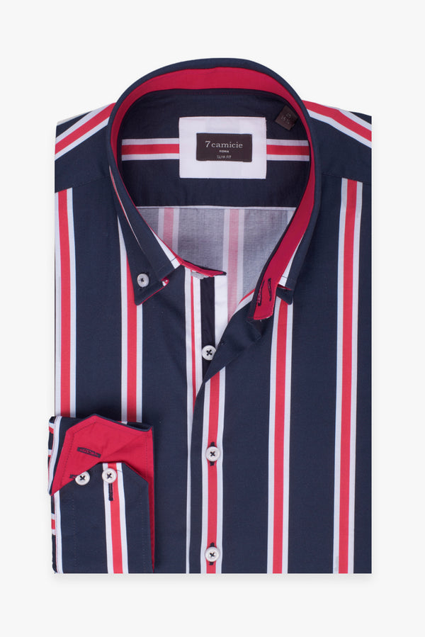 Camicia Uomo Roma Iconic Popelin Blu Rosso