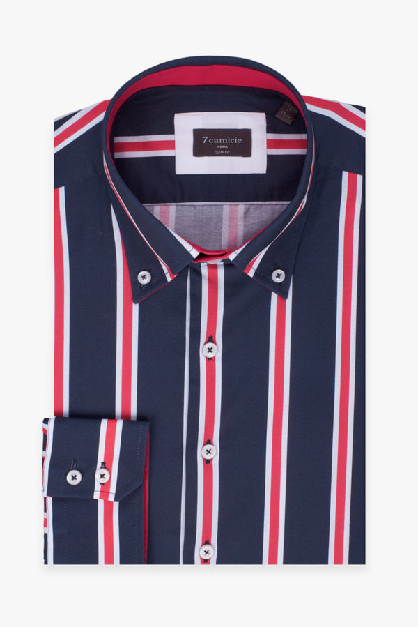 Camicia Uomo Roma Iconic Popelin Blu Rosso