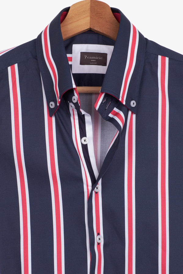 Camicia Uomo Roma Iconic Popelin Blu Rosso