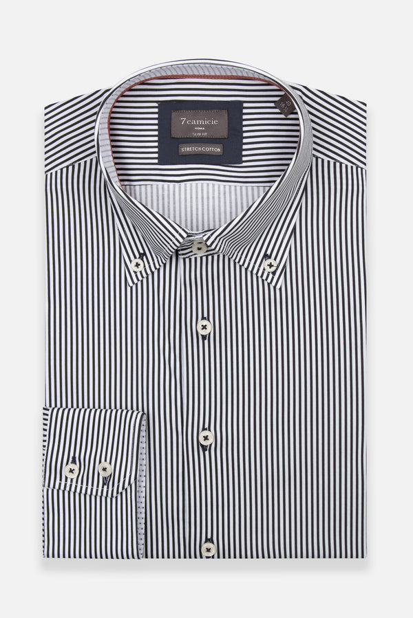 Camisa Hombre Roma Iconic Popelin Stretch Blanco Azul