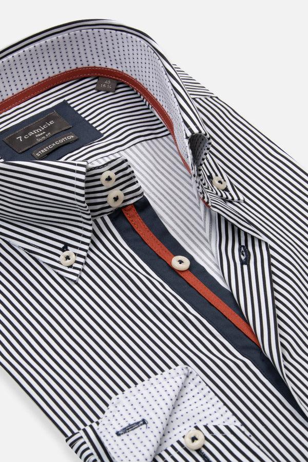 Camisa Hombre Roma Iconic Popelin Stretch Blanco Azul