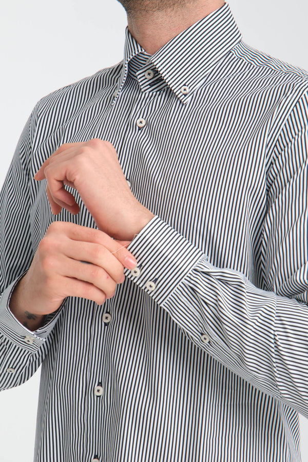 Camisa Hombre Roma Iconic Popelin Stretch Blanco Azul