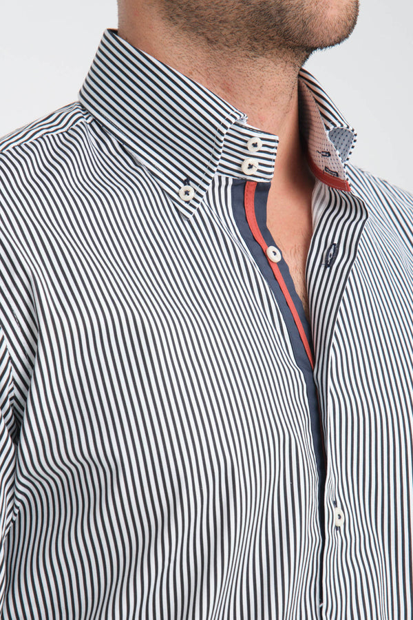 Camisa Hombre Roma Iconic Popelin Stretch Blanco Azul