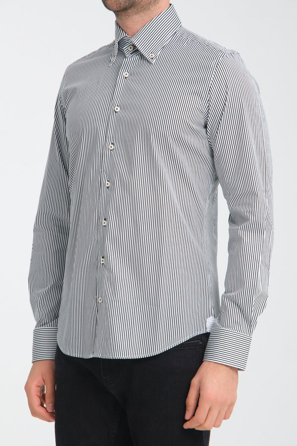 Camisa Hombre Roma Iconic Popelin Stretch Blanco Azul