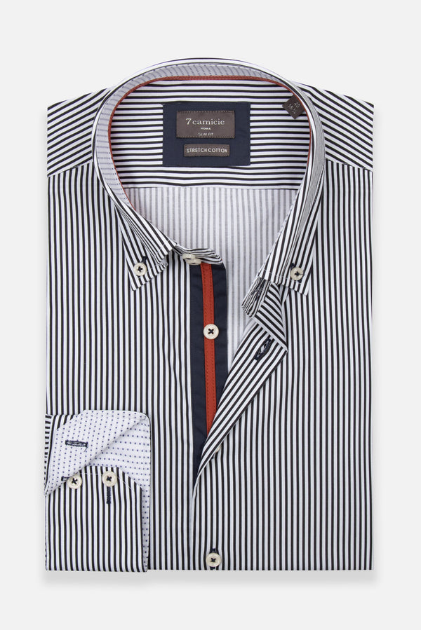 Camisa Hombre Roma Iconic Popelin Stretch Blanco Azul