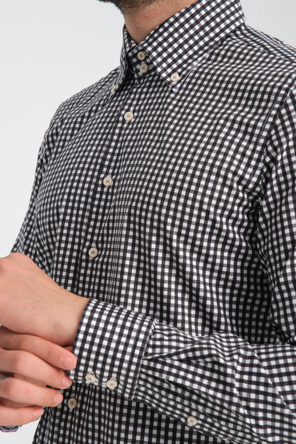 Camicia Uomo Roma Iconic Popelin Stretch Nero Bianco