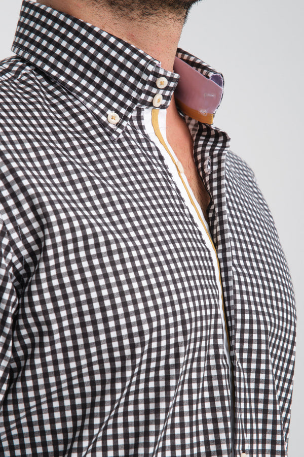 Camicia Uomo Roma Iconic Popelin Stretch Nero Bianco