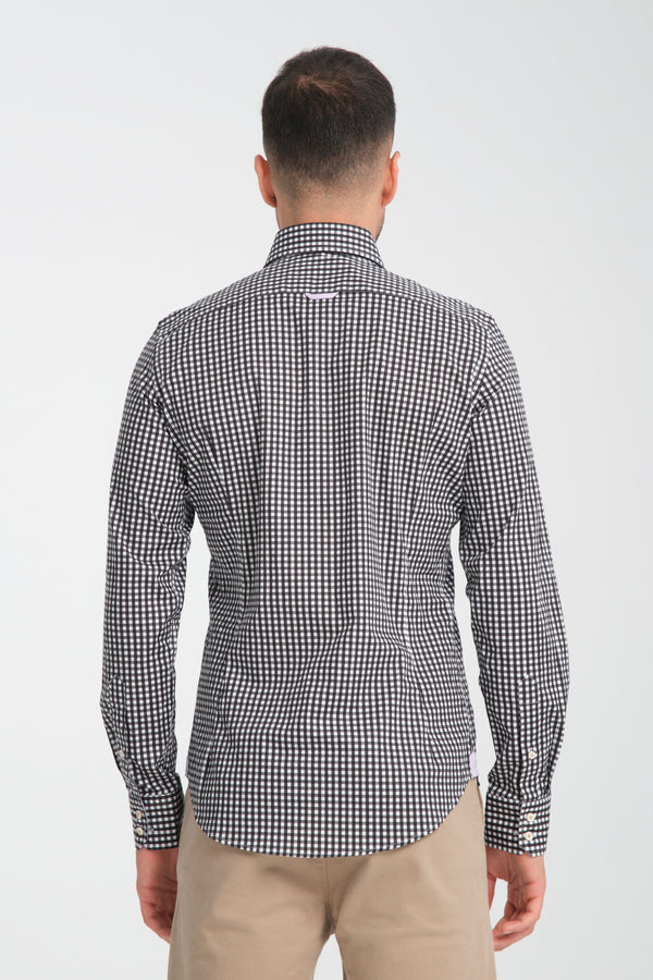 Camicia Uomo Roma Iconic Popelin Stretch Nero Bianco