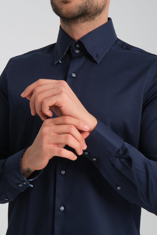 Camicia Uomo Roma Iconic Satin Blu