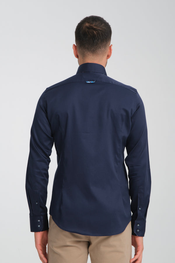 Camicia Uomo Roma Iconic Satin Blu