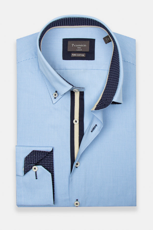 Roma Iconic Herren Hemd Fil-a-Fil Hellblau Hellblau