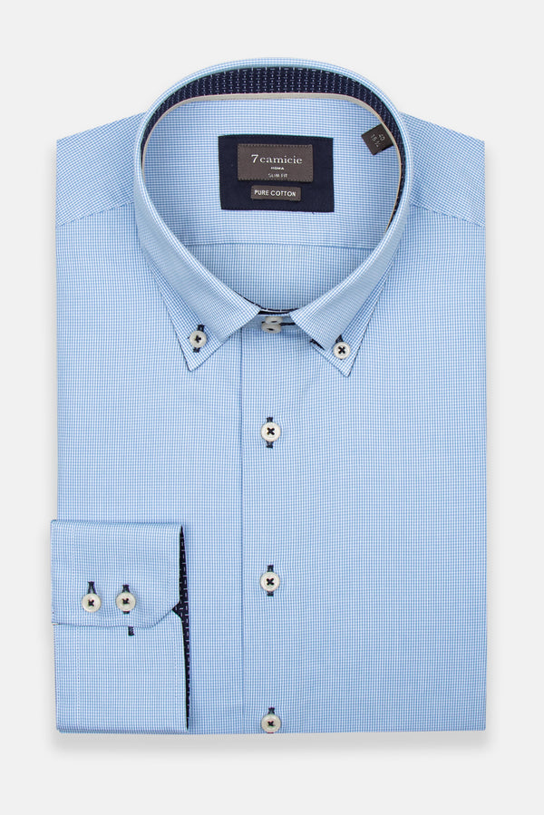Roma Iconic Herren Hemd Fil-a-Fil Hellblau Hellblau