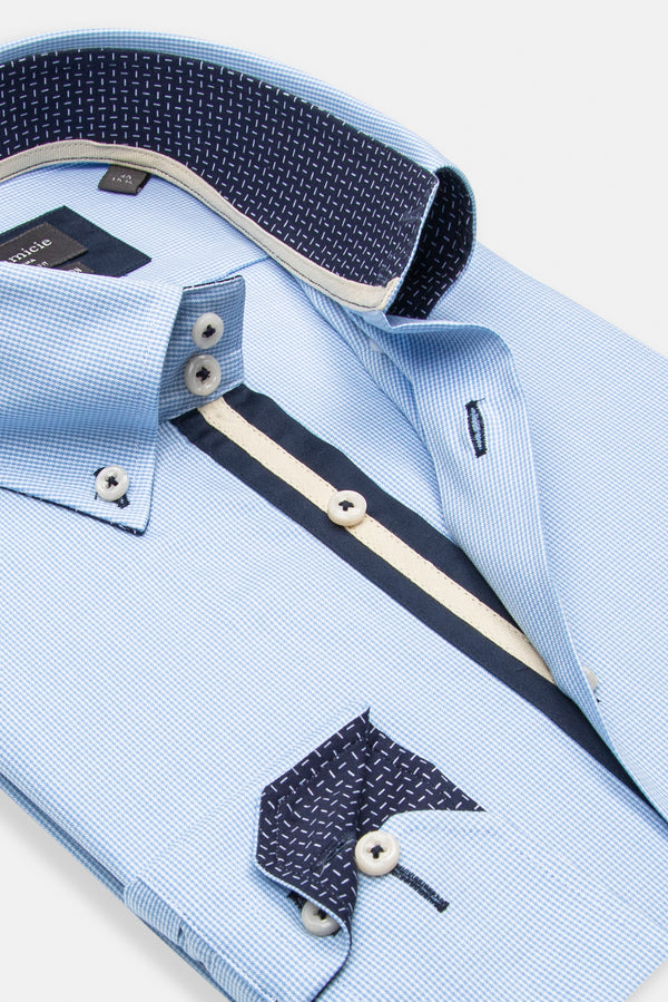 Roma Iconic Herren Hemd Fil-a-Fil Hellblau Hellblau
