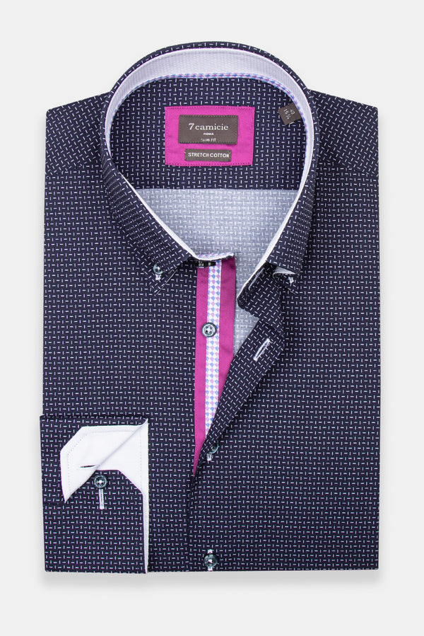 Camicia Uomo Roma Iconic Popelin Stretch Blu Bianco