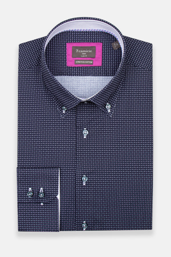 Camicia Uomo Roma Iconic Popelin Stretch Blu Bianco