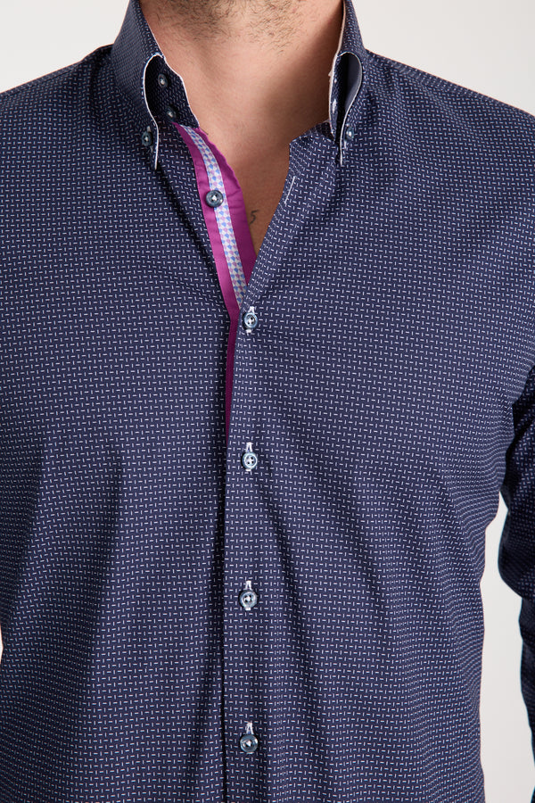 Camicia Uomo Roma Iconic Popelin Stretch Blu Bianco