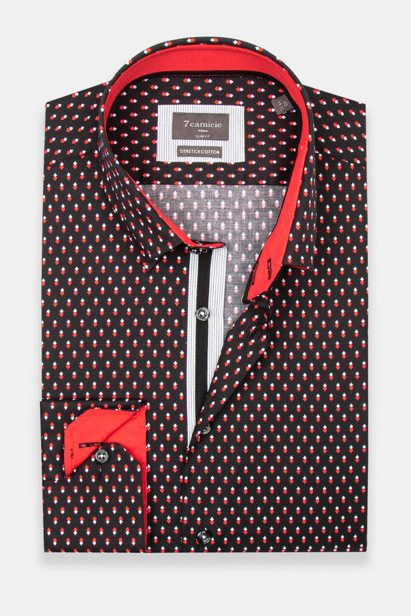 Chemise Homme Roma Iconic Popelin Stretch Noir Rouge