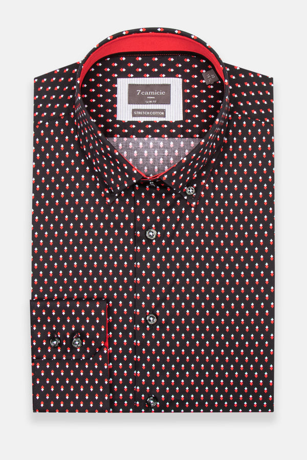 Chemise Homme Roma Iconic Popelin Stretch Noir Rouge