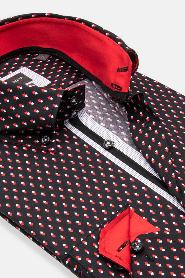 Chemise Homme Roma Iconic Popelin Stretch Noir Rouge