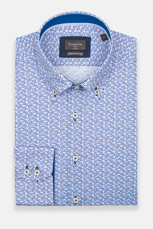 Chemise Homme Roma Iconic Popelin Stretch Blanc Bleu clair