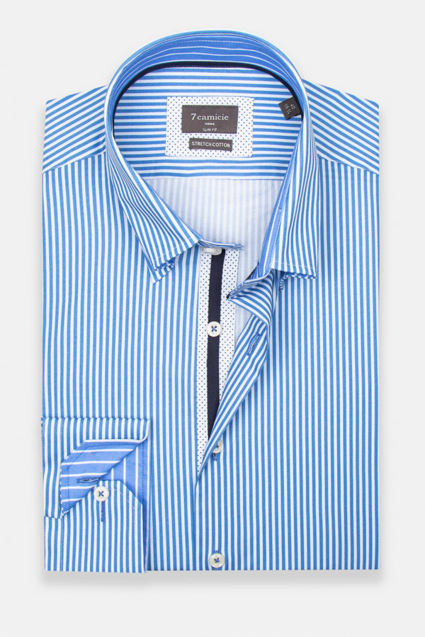 Roma Iconic Herren Hemd Poplin Stretch Weiss Blau