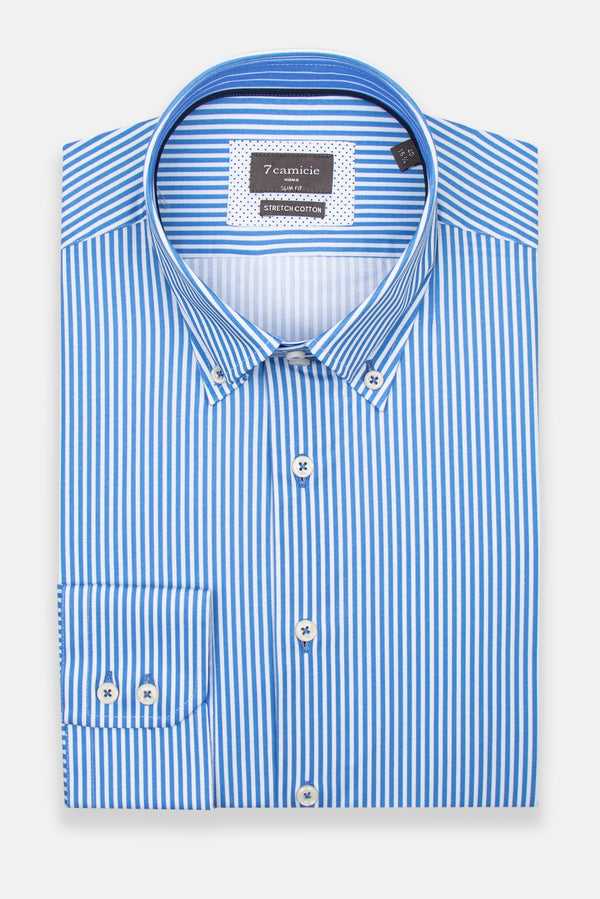 Roma Iconic Herren Hemd Poplin Stretch Weiss Blau