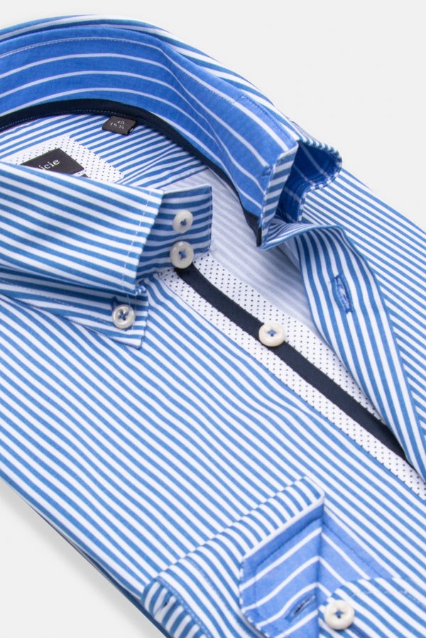 Roma Iconic Herren Hemd Poplin Stretch Weiss Blau