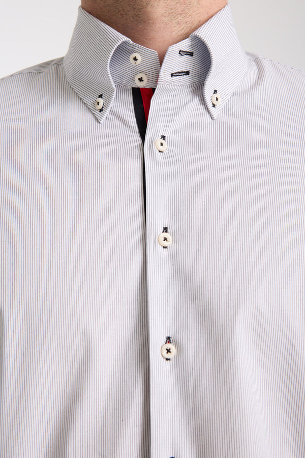 Roma Iconic Herren Hemd Poplin Stretch Weiss Schwarz