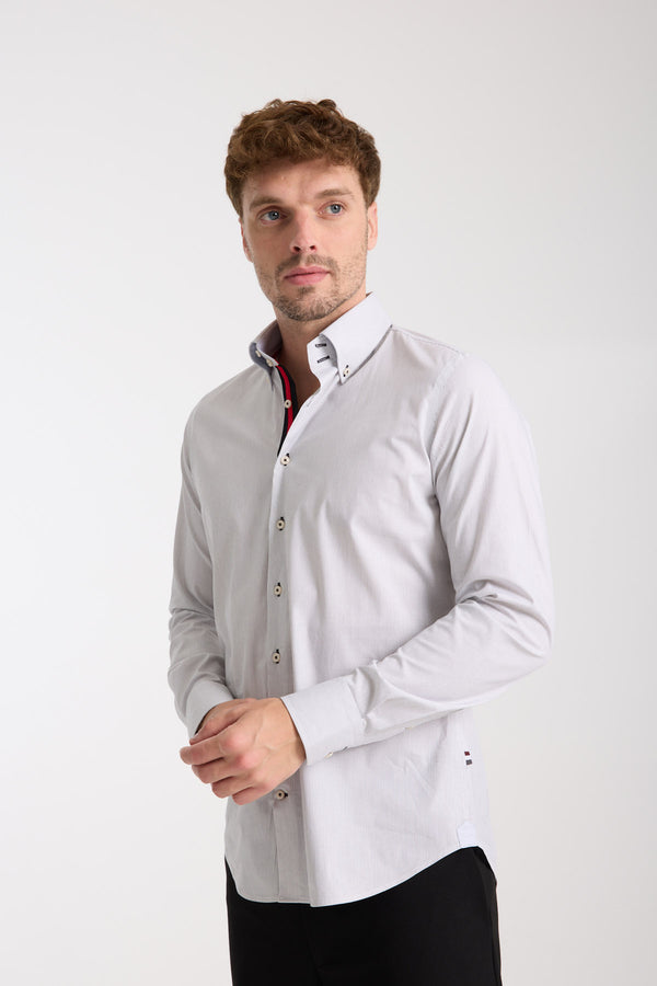 Roma Iconic Herren Hemd Poplin Stretch Weiss Schwarz