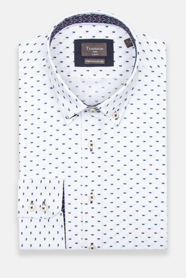 Chemise Homme Roma Iconic Popelin Stretch Blanc Bleu