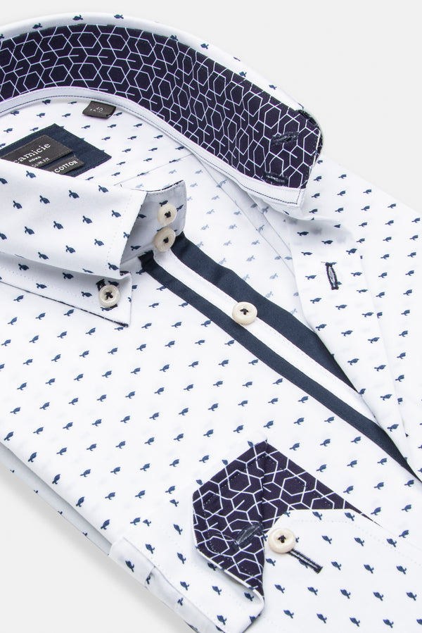 Chemise Homme Roma Iconic Popelin Stretch Blanc Bleu