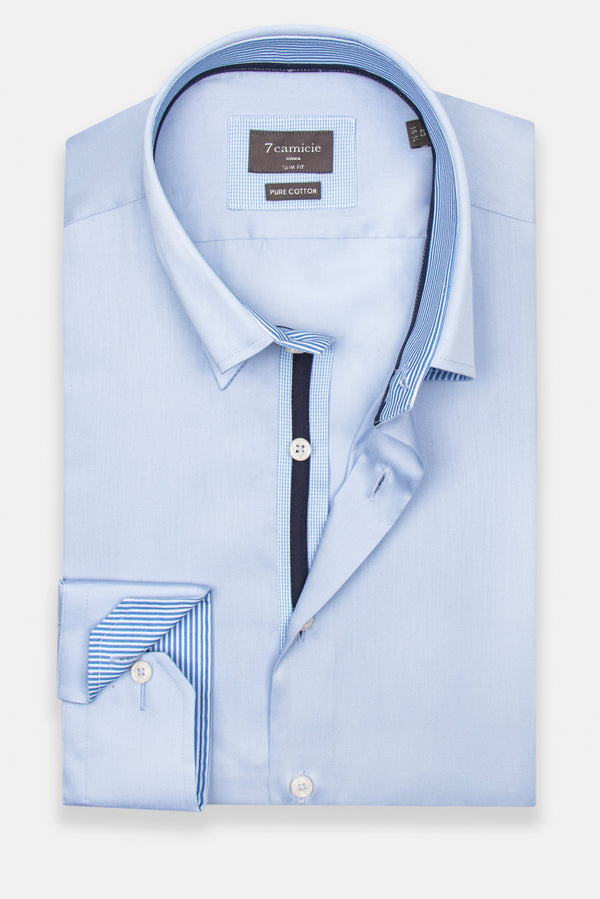 Camicia Uomo Roma Iconic Satin Celeste