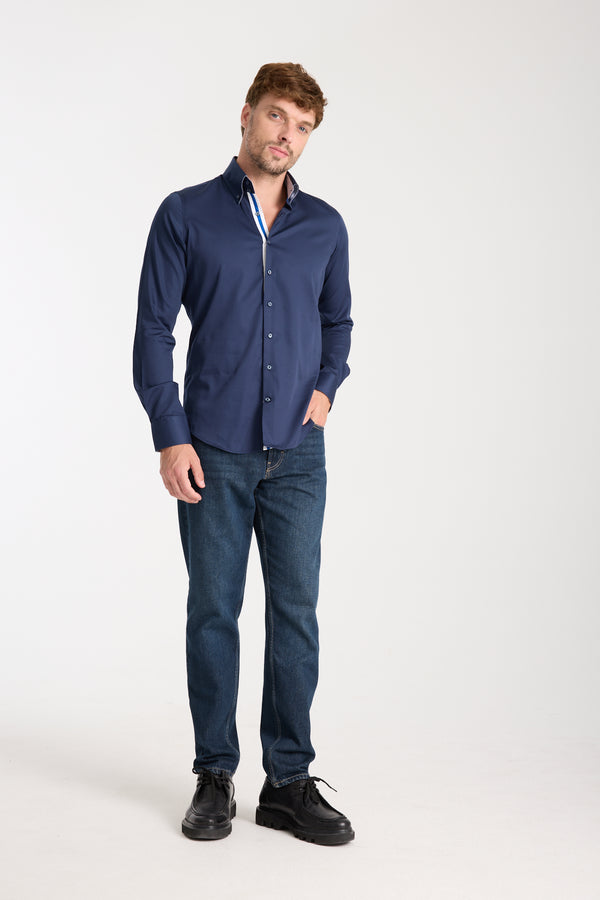 Camicia Uomo Roma Iconic Satin Blu
