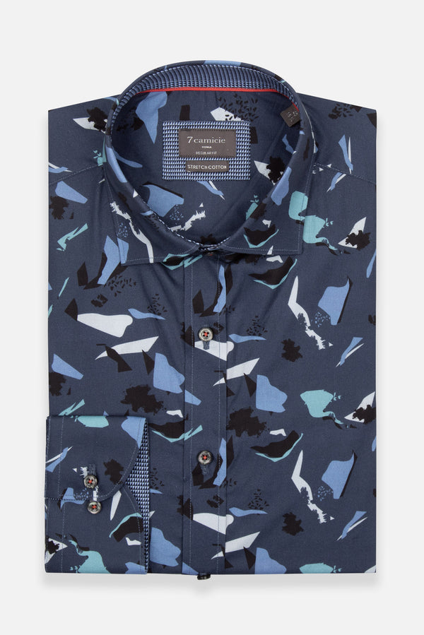 Chemise Homme Sport Popelin Stretch Bleu Gris
