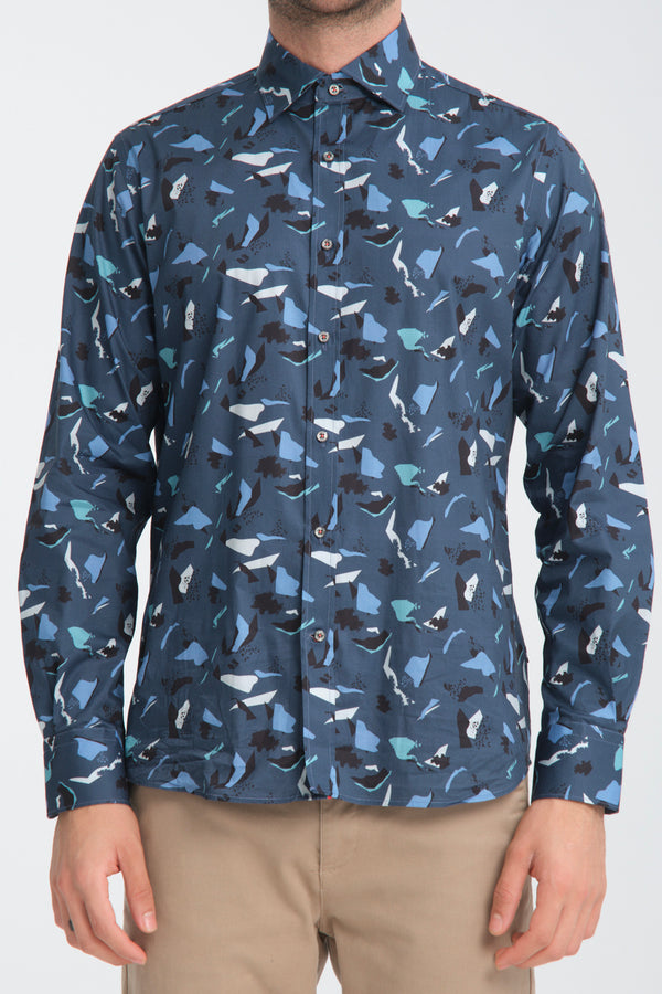Chemise Homme Sport Popelin Stretch Bleu Gris