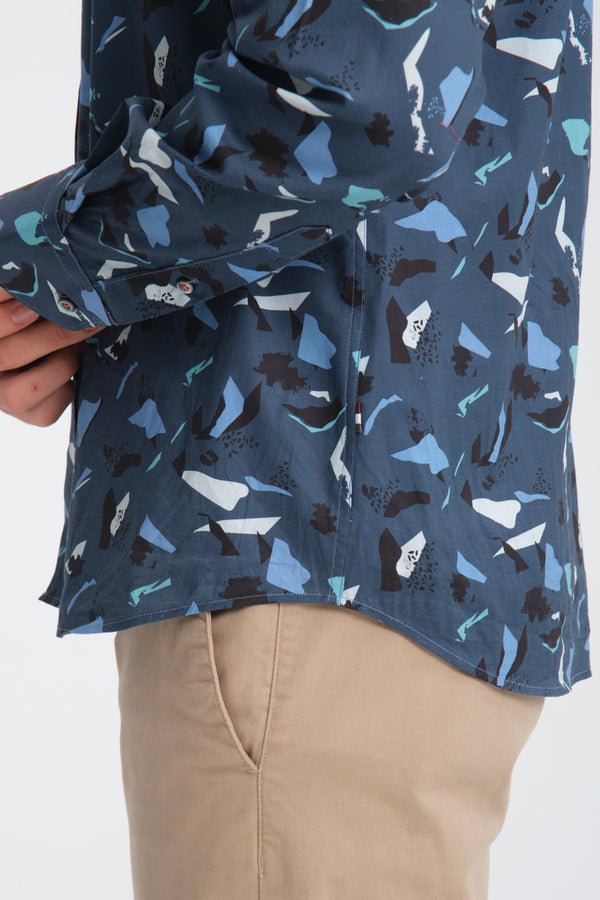 Chemise Homme Sport Popelin Stretch Bleu Gris