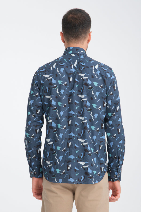 Chemise Homme Sport Popelin Stretch Bleu Gris