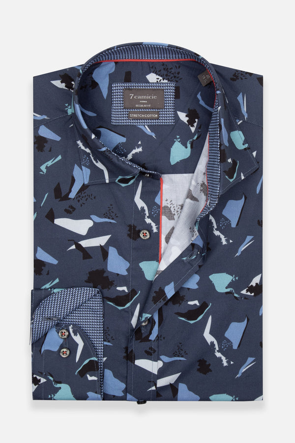 Chemise Homme Sport Popelin Stretch Bleu Gris