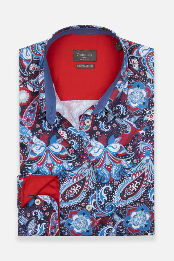 Camisa Mujer Popelin Stretch Azul marino Rojo