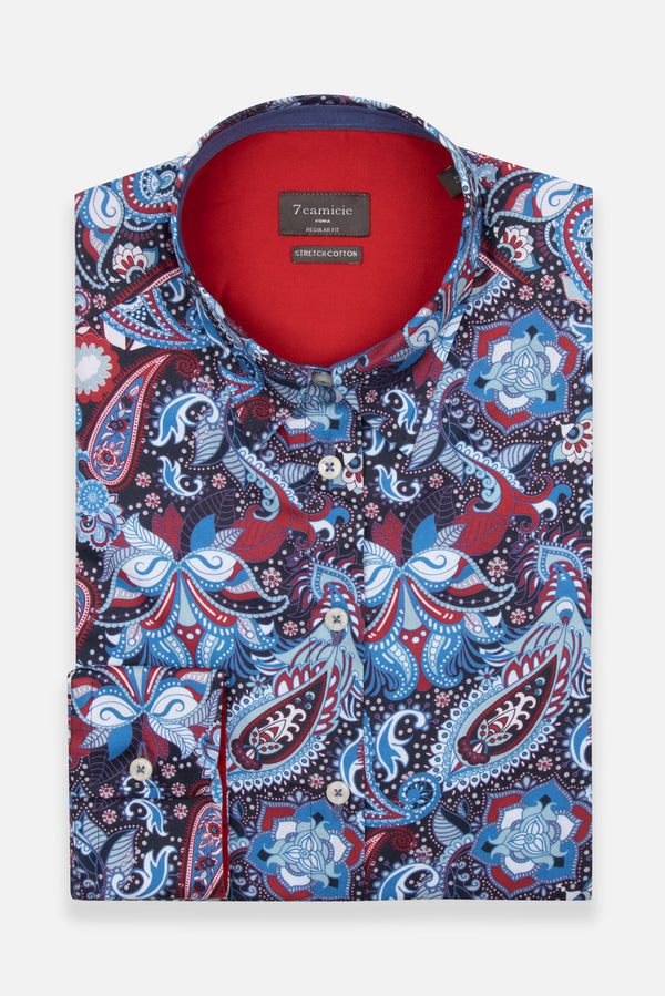 Camisa Mujer Popelin Stretch Azul marino Rojo