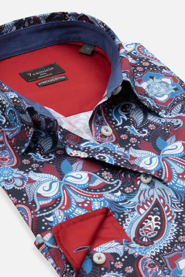 Camisa Mujer Popelin Stretch Azul marino Rojo