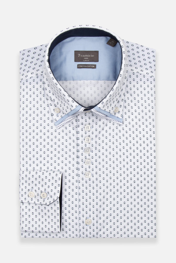Chemise Homme Vesuvio Iconic Popelin Stretch Blanc Bleu