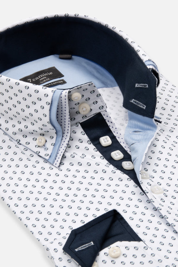 Chemise Homme Vesuvio Iconic Popelin Stretch Blanc Bleu