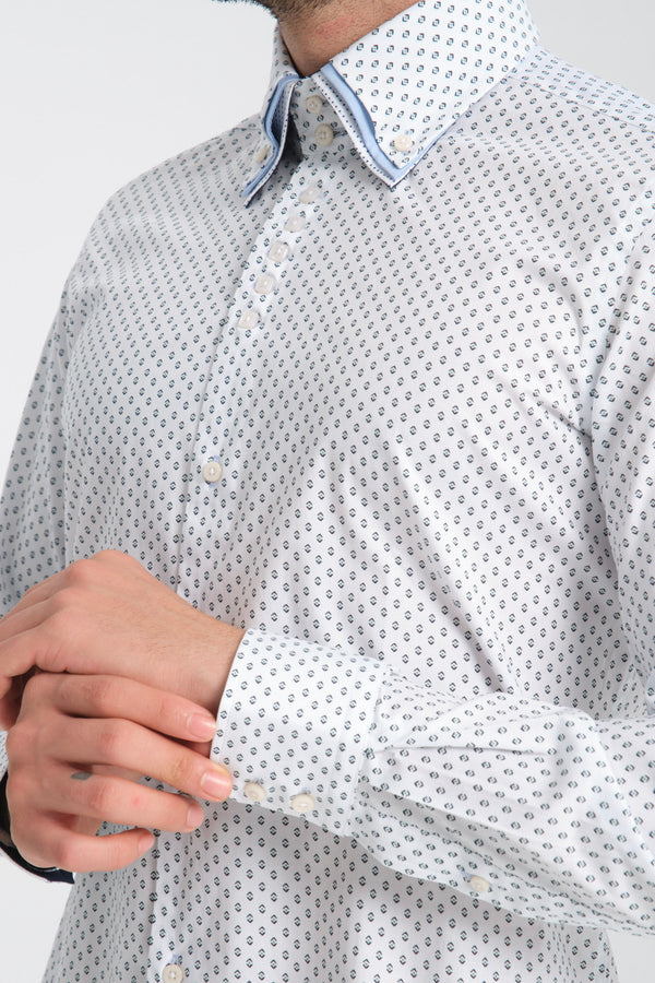 Chemise Homme Vesuvio Iconic Popelin Stretch Blanc Bleu