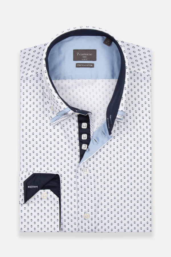 Chemise Homme Vesuvio Iconic Popelin Stretch Blanc Bleu