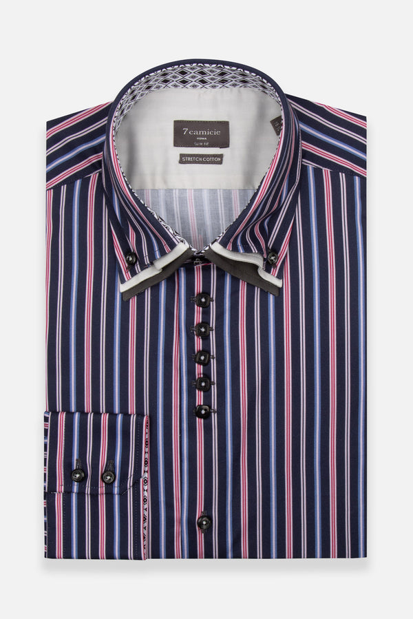 Vesuvio Iconic Poplin Stretch Man Shirt Blue Pink