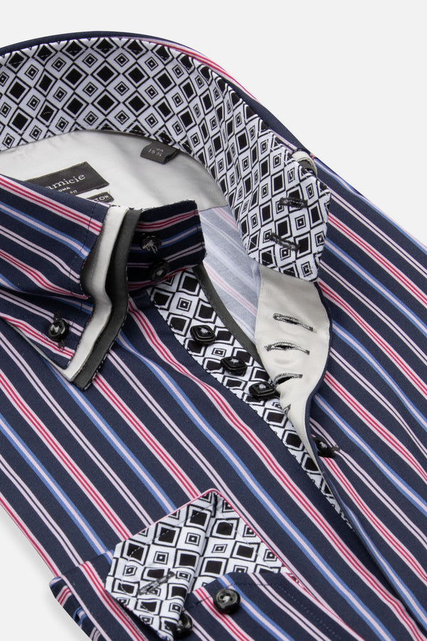 Vesuvio Iconic Poplin Stretch Man Shirt Blue Pink