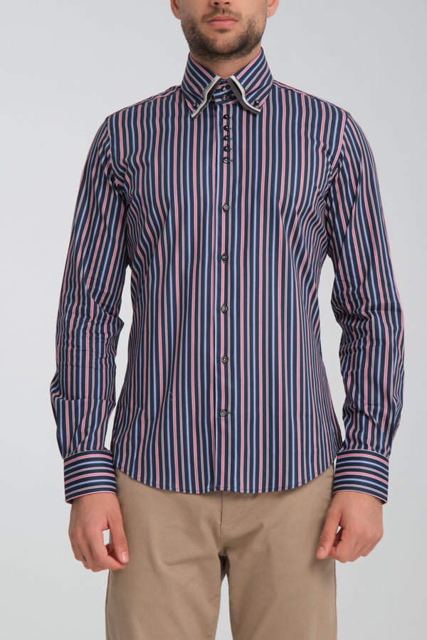 Vesuvio Iconic Poplin Stretch Man Shirt Blue Pink